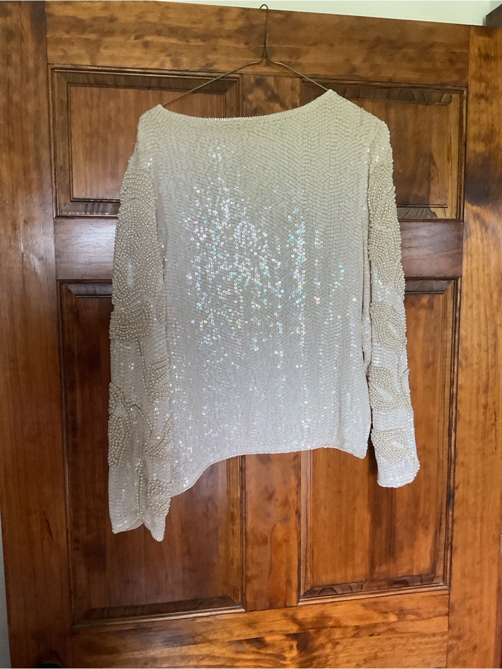 Beaded Sequin Ivory Women's Top - Elegant Evening Sweater